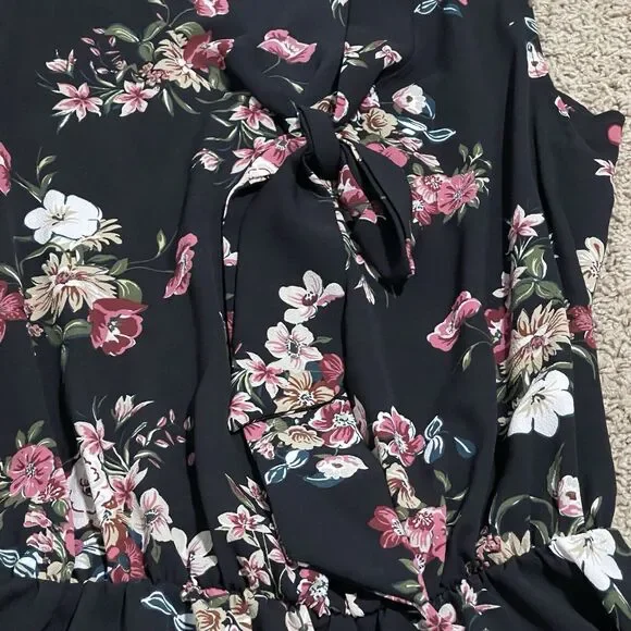 Nuna Lie Blouse Medium Black Marguerite Floral Peplum Mika Style Made in Italy - Picture 3 of 8